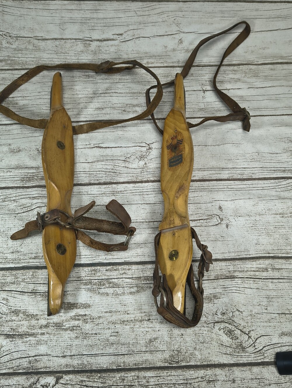 Antique Wooden Dutch Ice Skates De Friesche Fabrikaat Rustic Cabin Decor